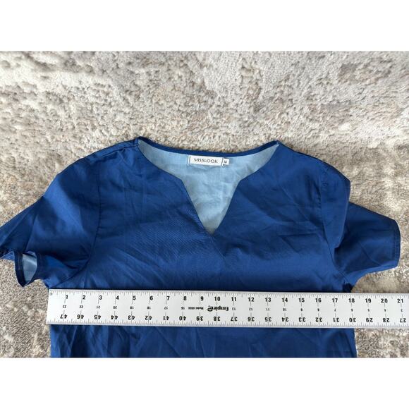 Misslook Size M Floral Print V Neck Midi Shirt Dress Blue Short Sleeve Pullover - Picture 4 of 9